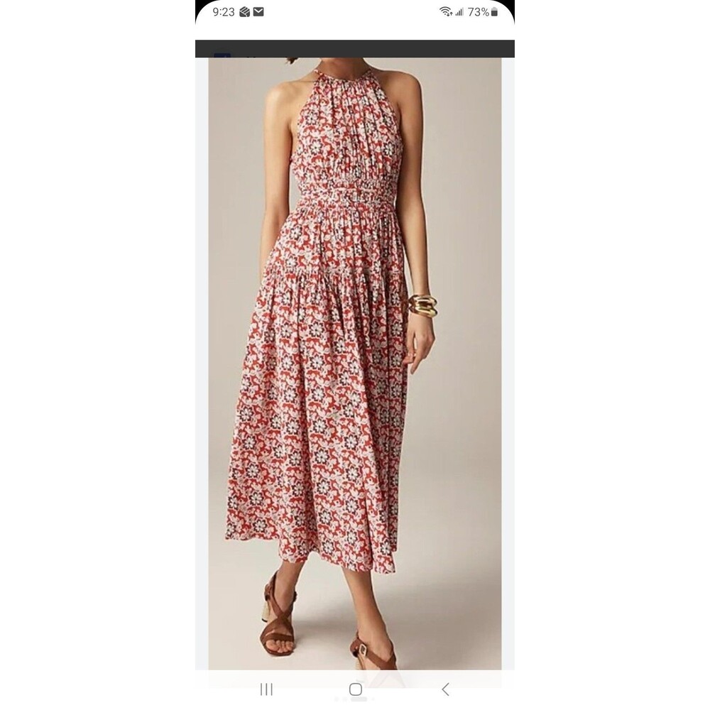 J. Crew tie waist halter dress S red ditsy floral cotton midi cottagecore preppy